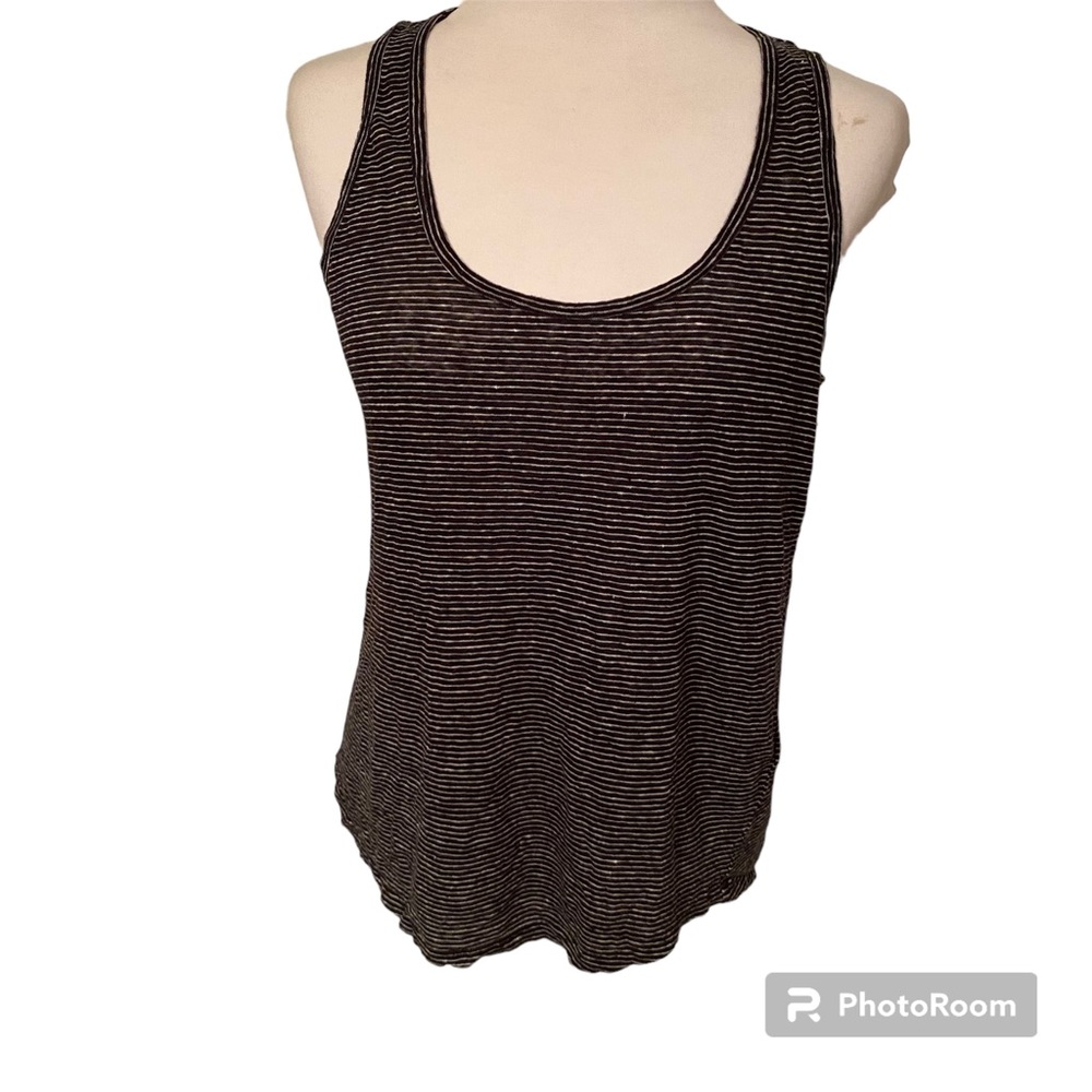PAIGE TOP TANK SLEEVELESS SCOOP NECK BLACK WHITE STRIPE LINEN SIZE M